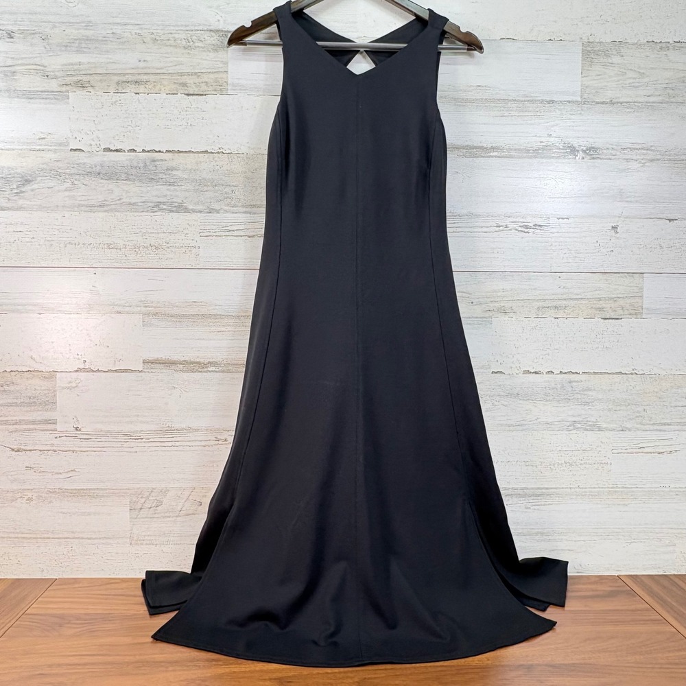 Ann Taylor Womens Black V-Neck Open Back Cowl‎ Maxi Dress Size 2 Ponte Knit Gown